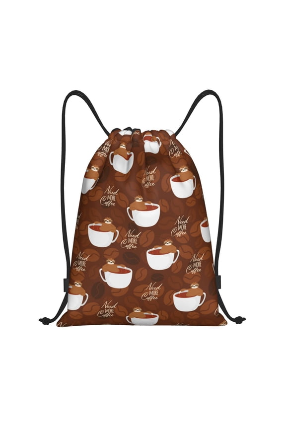 Drawstring Backpack - Sloths Bear In Coffee Cup Splash Proof Small Drawstring Gym Bag for Women Men, Cinch Sports String Bag Backpack for Travel Swimming Beach