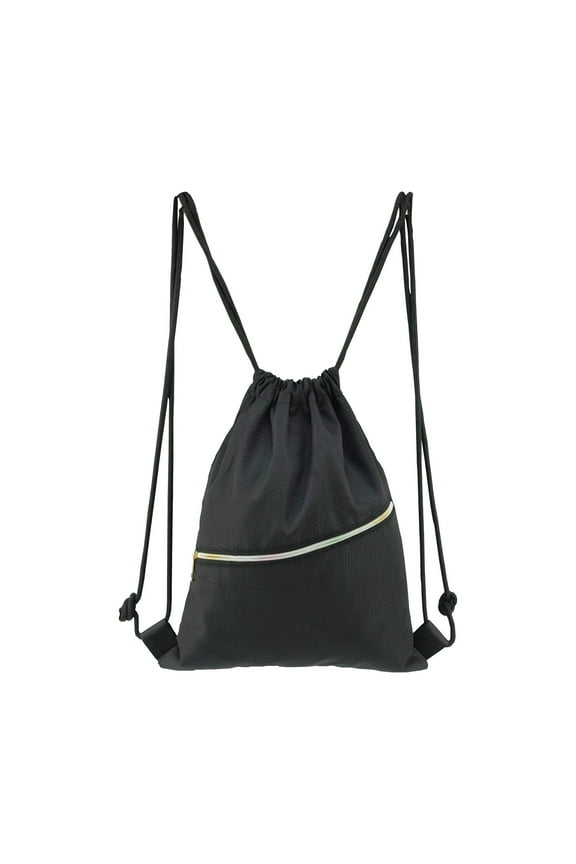 Drawstring Backpack Small Gym Bag Pack,Mesh Pockets String Backpack Men Women Black,Lightweight Sackpack Zipper Pocket Durable Two Tone,Perfect Sports Gym Beach Swim Daily.