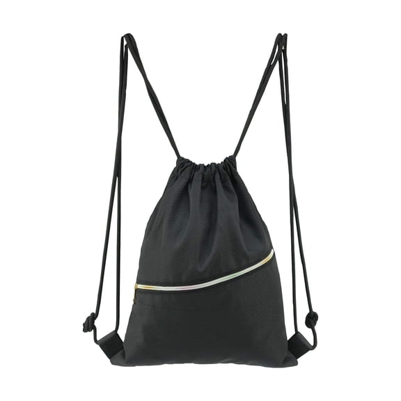 Drawstring Backpack Small Gym Bag Pack,Mesh Pockets String Backpack Men Women Black,Lightweight Sackpack Zipper Pocket Durable Two Tone,Perfect Sports Gym Beach Swim Daily.