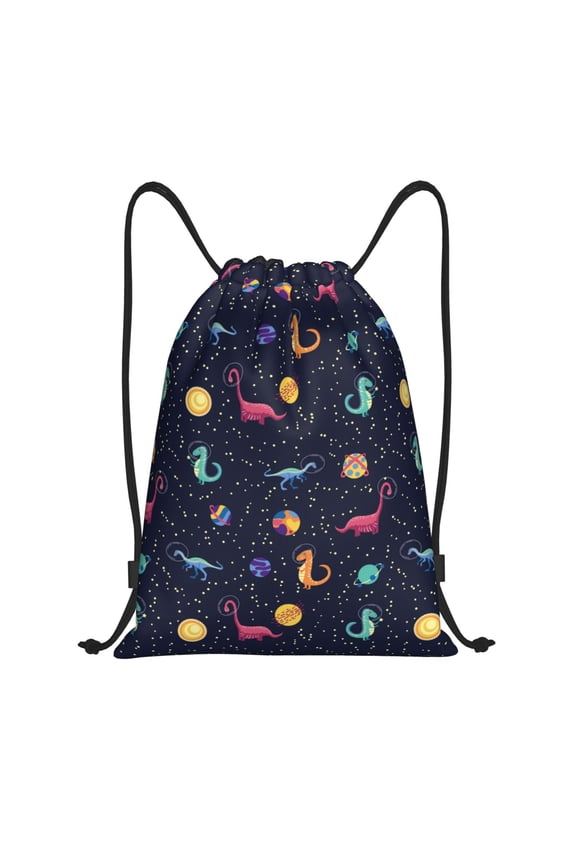 Drawstring Backpack - Space dinosaur Splash Proof Small Drawstring Gym Bag for Women Men, Cinch Sports String Bag Backpack for Travel Swimming Beach