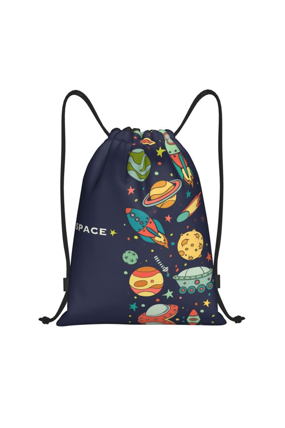 Drawstring Backpack - Space k Splash Proof Small Drawstring Gym Bag for Women Men, Cinch Sports String Bag Backpack for Travel Swimming Beach