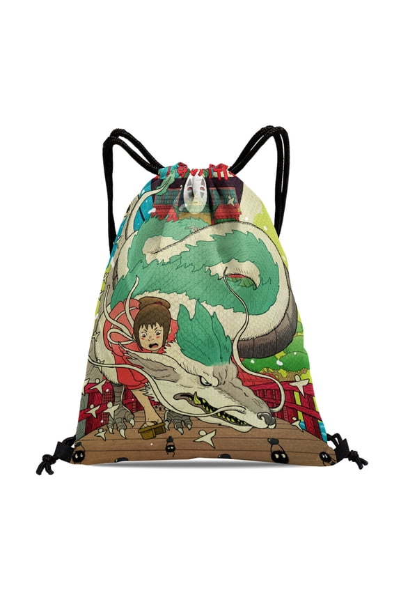 Drawstring Backpack for Spirited Away Drawstring Pocket Adults Women Men Party Favor Bags Sports for Gym Travel Swimming Hiking Camping Tote Bag 11.8 15.7 in