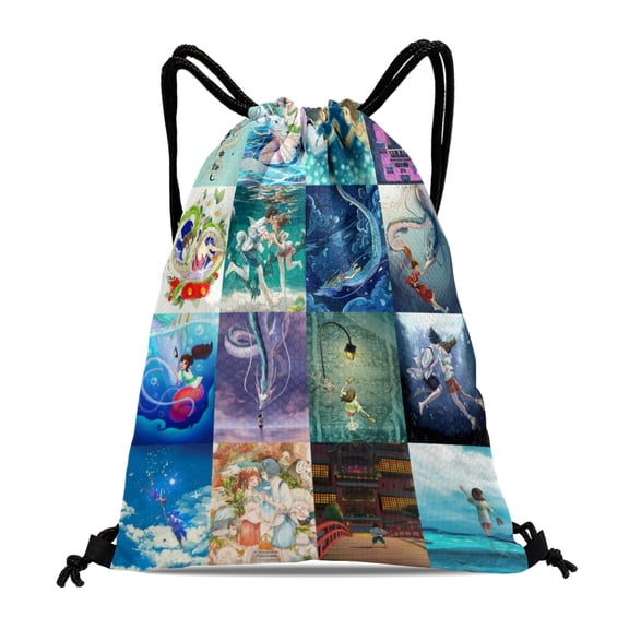 Drawstring Backpack for Spirited Away Sackpack Adults Women Men Party Favor Bags Sports for Swimming Gym Travel Hiking Camping Tote Bag 11.8 15.7 in