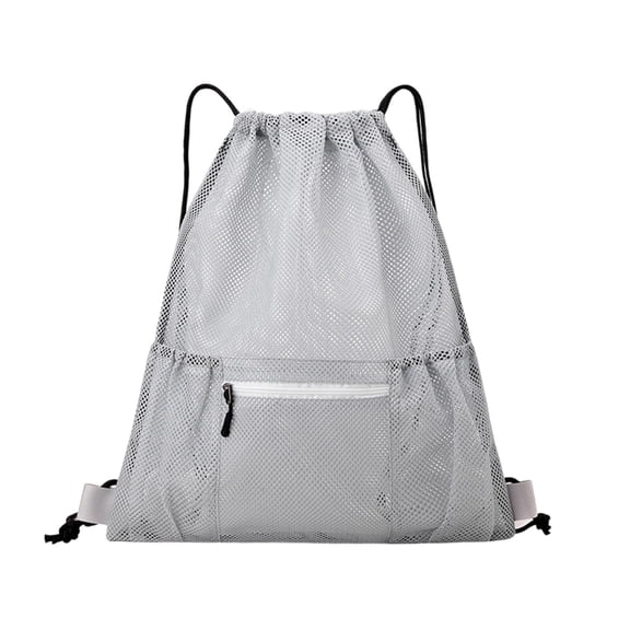 Drawstring Backpack Sports Gym Bag Large Capacity Polyester Lightweight for Basketball Football Beach Hiking Outdoor Activities Gray Color