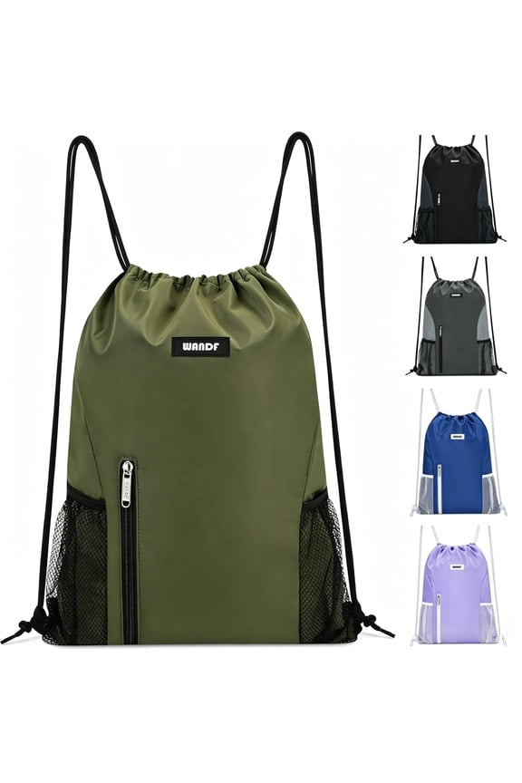 Drawstring Backpack Sports Gym Bag with Mesh Pockets, Water-Resistant String Backpack Cinch Sack for Men Women, Large Capacity Athletic Sackpack for Travel, Swimming, Cycling(Dark Green)