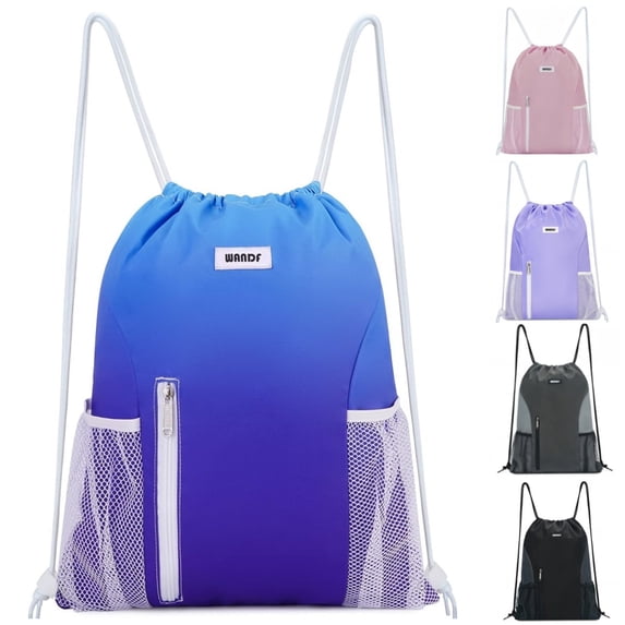 Drawstring Backpack Sports Gym Bag with Mesh Pockets, Water-Resistant String Backpack Cinch Sack for Men Women, Large Capacity Athletic Sackpack for Travel, Swimming, Cycling(Blue)