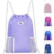 Sports Drawstring Backpack with Mesh Pockets, Waterproof Gym Bag String Backpack for Men Women, Large Capacity Athletic Sackpack for Travel, Swimming, Cycling(P