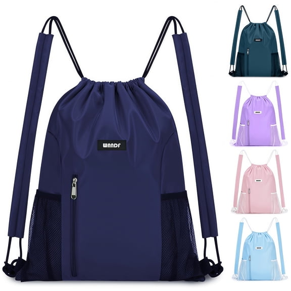 Drawstring Backpack Sports Gym Bag with Mesh Pockets, Water-Resistant String Backpack Cinch Sack for Men Women, Large Capacity Athletic Sackpack for Travel, Swimming, Cycling(Dark Blue)