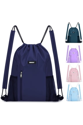 Drawstring Backpack Sports Gym Bag with Mesh Pockets, Water-Resistant String Backpack Cinch Sack for Men Women, Large Capacity Athletic Sackpack for Travel, Swimming, Cycling(Dark Blue)