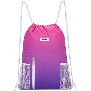Drawstring Backpack Sports Gym Bag with Mesh Pockets, Water-Resistant String Backpack Cinch Sack for Men Women, Large Capacity Athletic Sackpack for Travel, Swimming, Cycling(Gradual Red)
