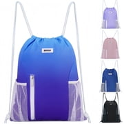 Drawstring Backpack Sports Gym Bag with Mesh Pockets, Water-Resistant String Backpack Cinch Sack for Men Women, Large Capacity Athletic Sackpack for Travel, Swi