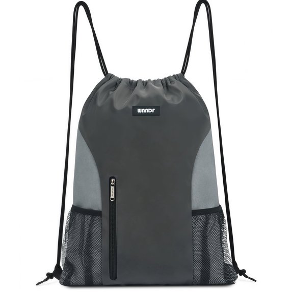 Drawstring Backpack Sports Gym Bag with Mesh Pockets, Water-Resistant String Backpack Cinch Sack for Men Women, Large Capacity Athletic Sackpack for Travel, Swimming, Cycling(Gray)