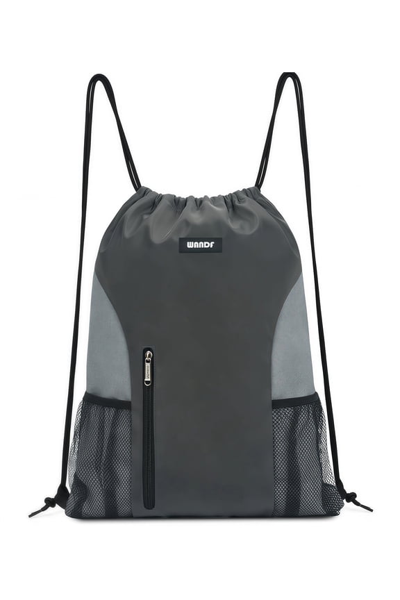 Drawstring Backpack Sports Gym Bag with Mesh Pockets, Water-Resistant String Backpack Cinch Sack for Men Women, Large Capacity Athletic Sackpack for Travel, Swimming, Cycling(Gray)