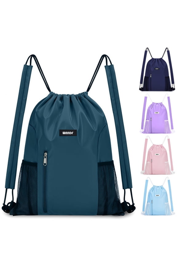 Drawstring Backpack Sports Gym Bag with Mesh Pockets, Water-Resistant String Backpack Cinch Sack for Men Women, Large Capacity Athletic Sackpack for Travel, Swimming, Cycling(Teal)