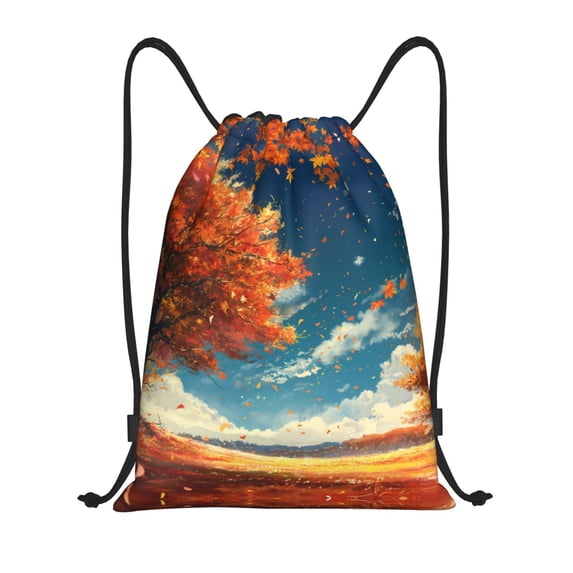 Drawstring Backpack Sports Gym Bag for Women Men, Whimsical Autumn Leaf Breeze Water Resistant Drawstring Bags for Sports, Gym, Travel, Swimming, Beach