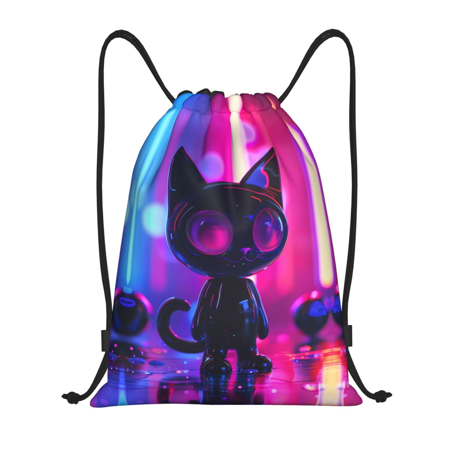 Drawstring Backpack Sports Gym Sackpack, Neon Toy Cat Reflections