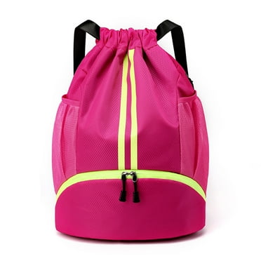 Drawstring Backpack Sports Gym Sackpack with Mesh Pockets Water Resistant String Bag for Women Men Childre，rose Red