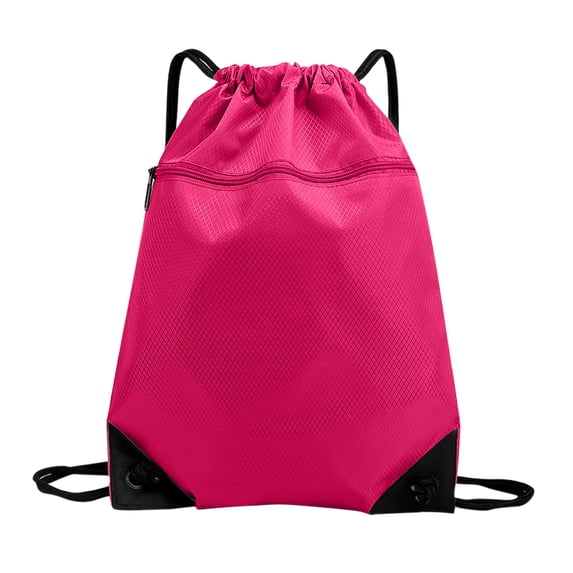 Drawstring Backpack Sports Sackpack With Front Zipper Pocket & Inner Pocket For Gym Travel Camping Daily Use(Pink-44X34Cm)