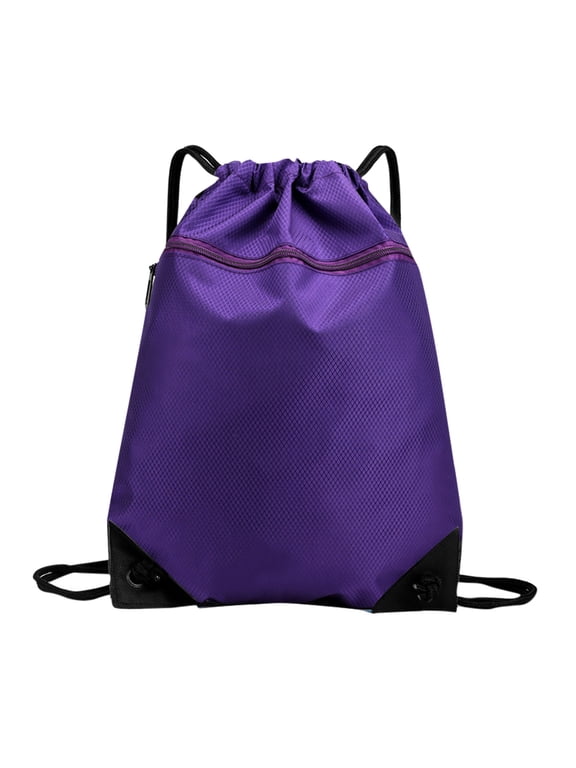 Drawstring Backpack Sports Sackpack With Front Zipper Pocket & Inner Pocket For Gym Travel Camping Daily Use(Purple-44X34Cm)