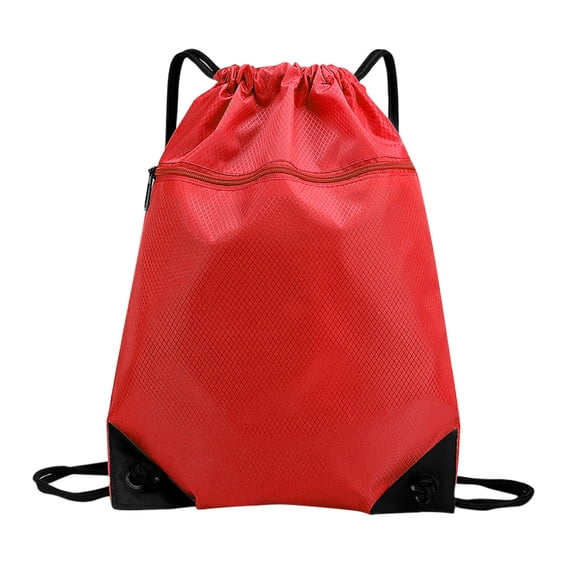 Drawstring Backpack Sports Sackpack With Front Zipper Pocket & Inner Pocket For Gym Travel Camping Daily Use(Red-44X34Cm)
