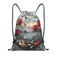 thumbnail image 1 of Drawstring Backpack - Stained Glass Red Flower Splash Proof Small Drawstring Gym Bag for Women Men, Cinch Sports String Bag Backpack for Travel Swimming Beach, 1 of 8