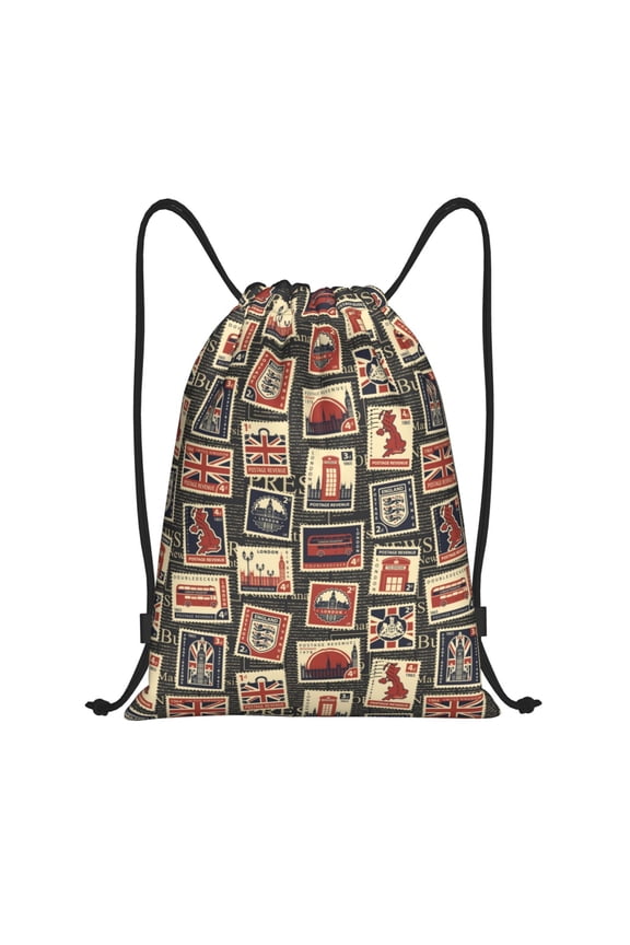 Drawstring Backpack - Stamp Pattern England Splash Proof Small Drawstring Gym Bag for Women Men, Cinch Sports String Bag Backpack for Travel Swimming Beach