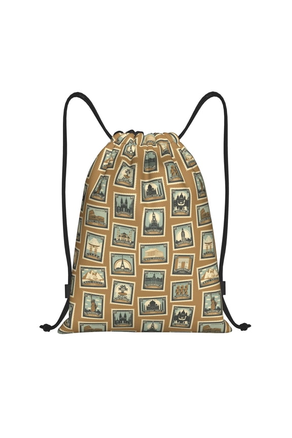 Drawstring Backpack - Stamp Pattern worlds Splash Proof Small Drawstring Gym Bag for Women Men, Cinch Sports String Bag Backpack for Travel Swimming Beach