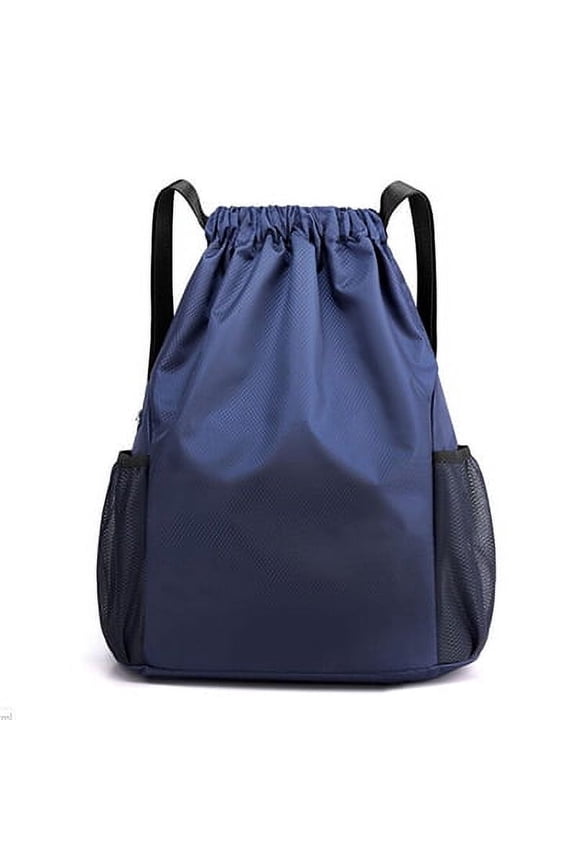Drawstring Backpack Strings Bags with Pockets Backpack Sports Bag Waterproof Large Capacity Bag-Dark Blue-M