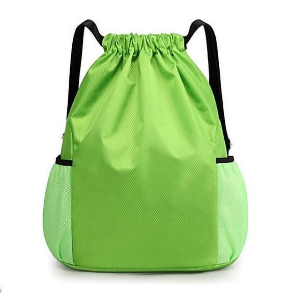 Drawstring Backpack Strings Bags with Pockets Backpack Sports Bag Waterproof Large Capacity Bag-Green-M