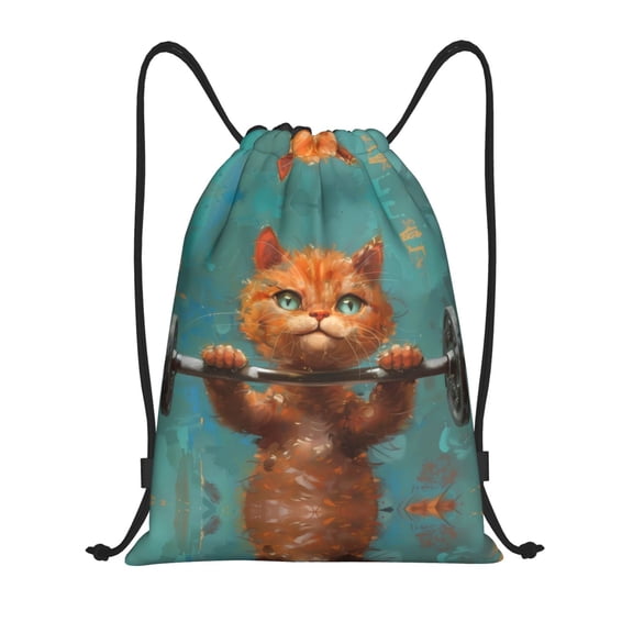 Drawstring Backpack - Strong Kitten Lifting Weights Splash Proof Small Drawstring Gym Bag for Women Men, Cinch Sports String Bag Backpack for Travel Swimming Beach