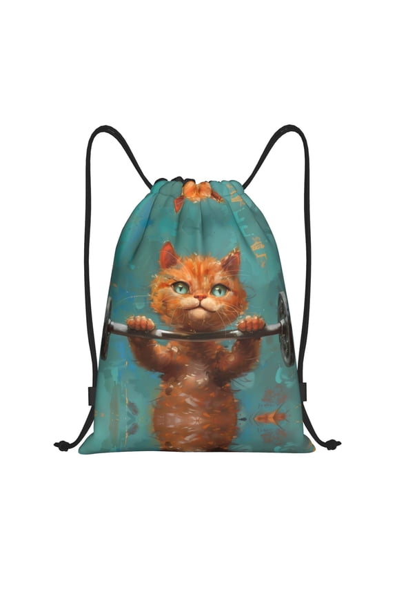 Drawstring Backpack - Strong Kitten Lifting Weights Splash Proof Small Drawstring Gym Bag for Women Men, Cinch Sports String Bag Backpack for Travel Swimming Beach