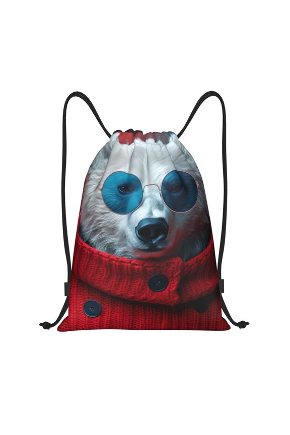 Drawstring Backpack - Stylish Polar Bear Sunglasses Splash Proof Small Drawstring Gym Bag for Women Men, Cinch Sports String Bag Backpack for Travel Swimming Beach