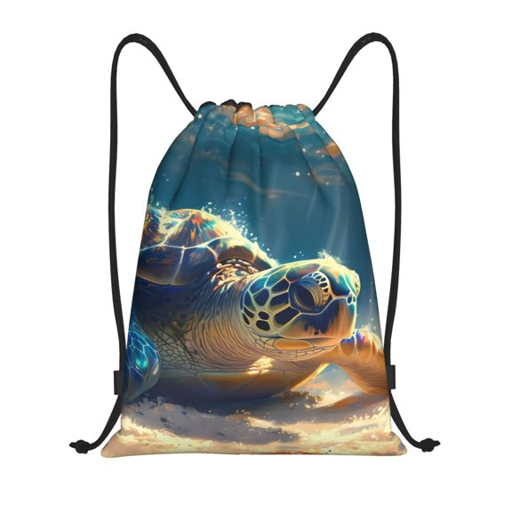 Drawstring Backpack - Sunshine Underwater Sand Turtle Splash Proof Small Drawstring Gym Bag for Women Men, Cinch Sports String Bag Backpack for Travel Swimming Beach