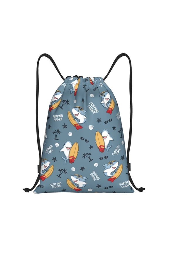 Drawstring Backpack - Surf shark Splash Proof Small Drawstring Gym Bag for Women Men, Cinch Sports String Bag Backpack for Travel Swimming Beach