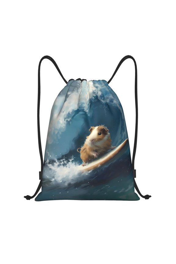 Drawstring Backpack - Surfing Guinea Pig Splash Proof Small Drawstring Gym Bag for Women Men, Cinch Sports String Bag Backpack for Travel Swimming Beach