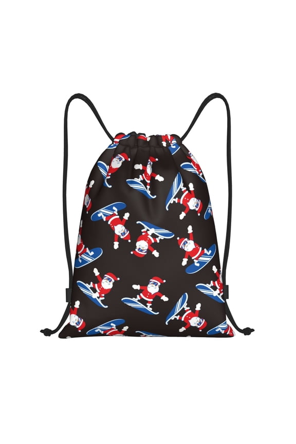 Drawstring Backpack - Surfing Santa Splash Proof Small Drawstring Gym Bag for Women Men, Cinch Sports String Bag Backpack for Travel Swimming Beach