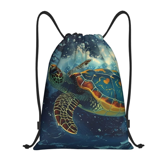 Drawstring Backpack - Surfing Turtle Splash Proof Small Drawstring Gym Bag for Women Men, Cinch Sports String Bag Backpack for Travel Swimming Beach