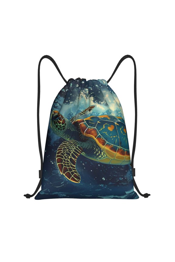 Drawstring Backpack - Surfing Turtle Splash Proof Small Drawstring Gym Bag for Women Men, Cinch Sports String Bag Backpack for Travel Swimming Beach