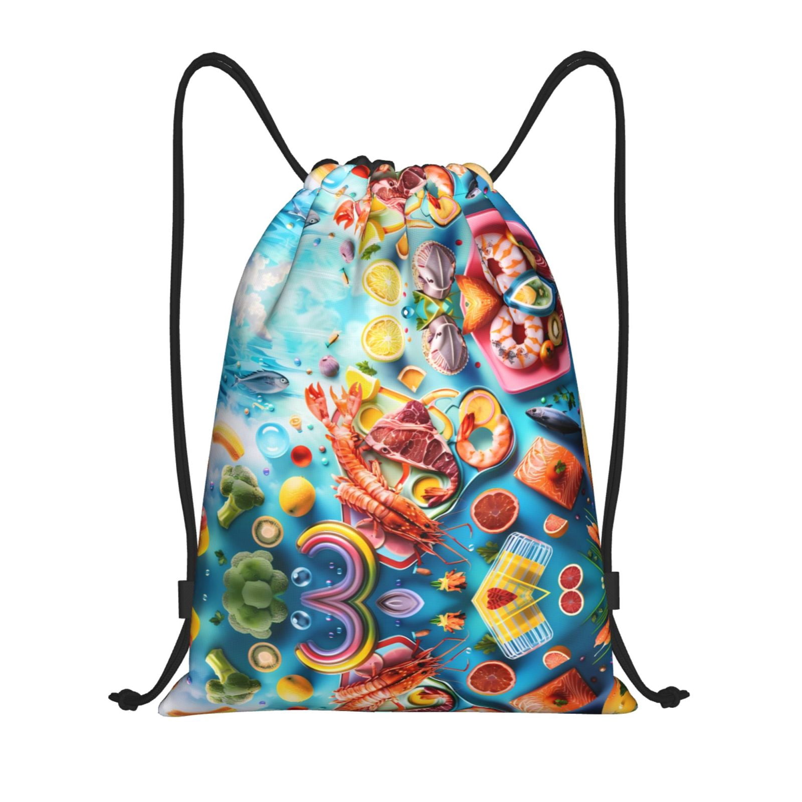 Drawstring Backpack Surreal Seafood Extravaganza Sports Gym Bag for Men ...
