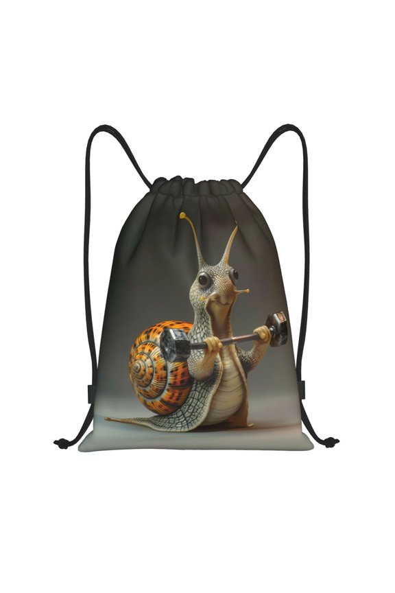 Drawstring Backpack - Surreal Weightlifting Snail Splash Proof Small Drawstring Gym Bag for Women Men, Cinch Sports String Bag Backpack for Travel Swimming Beach