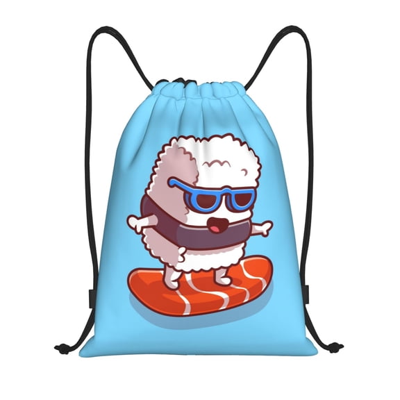Drawstring Backpack - Sushi Salmon Surfing Splash Proof Small Drawstring Gym Bag for Women Men, Cinch Sports String Bag Backpack for Travel Swimming Beach