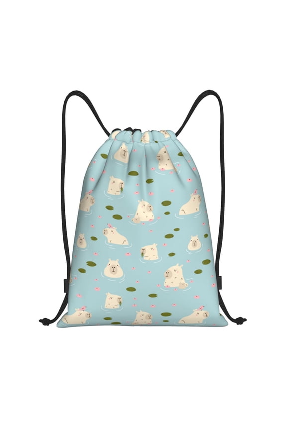 Drawstring Backpack - Swim Capybaras Bird Splash Proof Small Drawstring Gym Bag for Women Men, Cinch Sports String Bag Backpack for Travel Swimming Beach