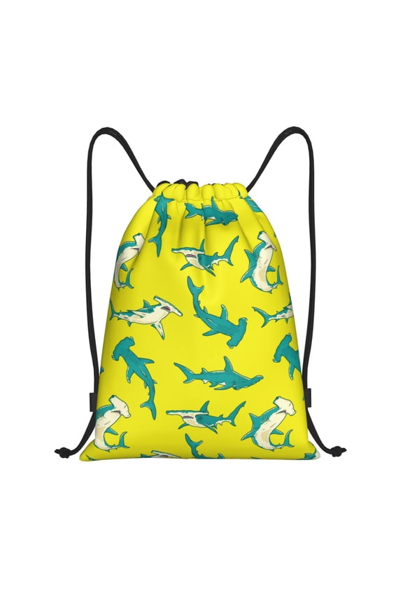 Drawstring Backpack - Teal Hammerhead Shark Splash Proof Small Drawstring Gym Bag for Women Men, Cinch Sports String Bag Backpack for Travel Swimming Beach
