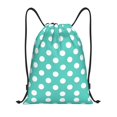 thumbnail image 1 of Drawstring Backpack - Teal Turquoise And White Polka Dot Splash Proof Small Drawstring Gym Bag for Women Men, Cinch Sports String Bag Backpack for Travel Swimming Beach, 1 of 8