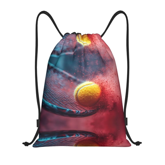 Drawstring Backpack - Tennis Impact in Slow Motion Splash Proof Small Drawstring Gym Bag for Women Men, Cinch Sports String Bag Backpack for Travel Swimming Beach