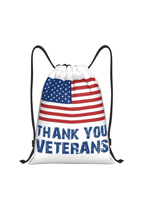 Drawstring Backpack - Thank You Veterans Splash Proof Small Drawstring Gym Bag for Women Men, Cinch Sports String Bag Backpack for Travel Swimming Beach