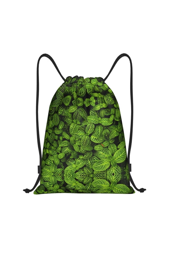 Drawstring Backpack - Tiny Green Fern Leaves Splash Proof Small Drawstring Gym Bag for Women Men, Cinch Sports String Bag Backpack for Travel Swimming Beach