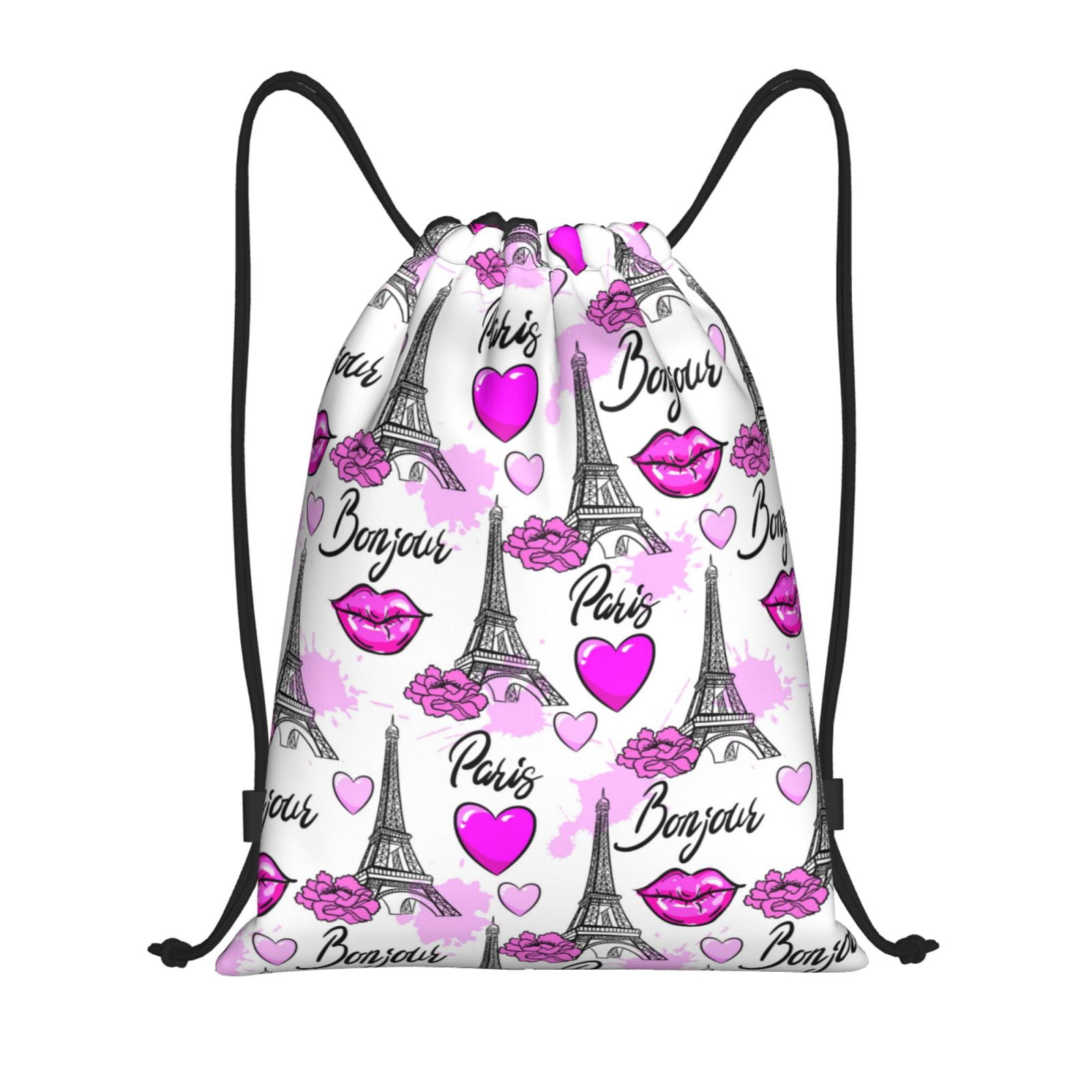 Purple String Backpack Drawstring Backpack, Tower flower purple Light Waterproof Sports Gym ...