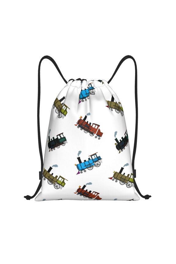 Drawstring Backpack - Train Pattern colorful Splash Proof Small Drawstring Gym Bag for Women Men, Cinch Sports String Bag Backpack for Travel Swimming Beach
