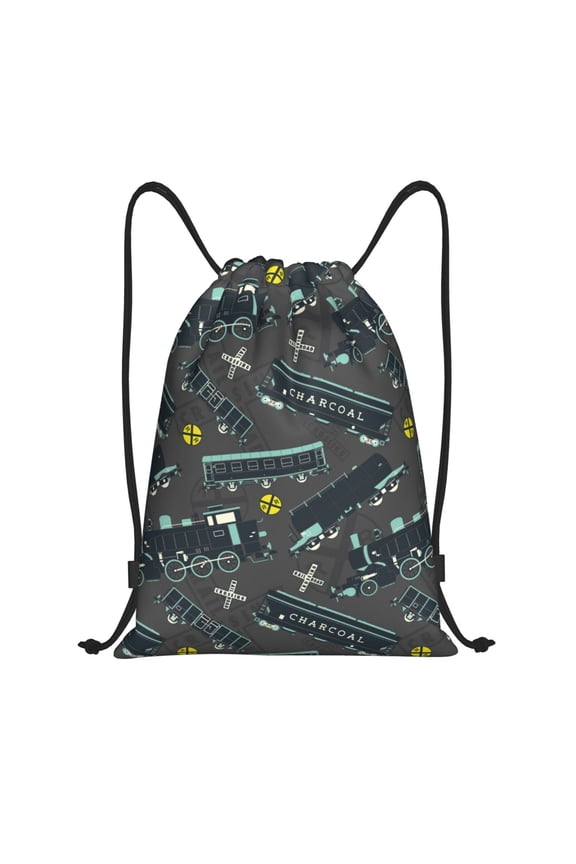 Drawstring Backpack - Train Pattern funny Splash Proof Small Drawstring Gym Bag for Women Men, Cinch Sports String Bag Backpack for Travel Swimming Beach